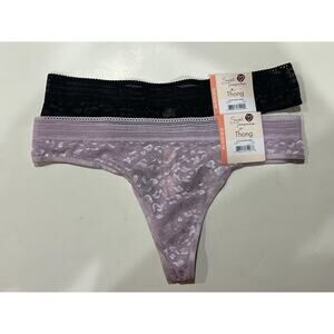 Secret Treasures 2 Pairs Leopard Stretchy Thongs Size XS 0-2 Black & Purple NWT